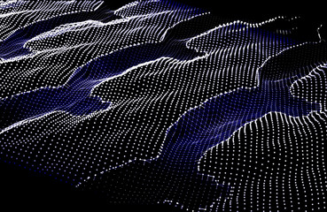 Abstract dark background. Wavy structure with dots and lines. Vector  illustration.