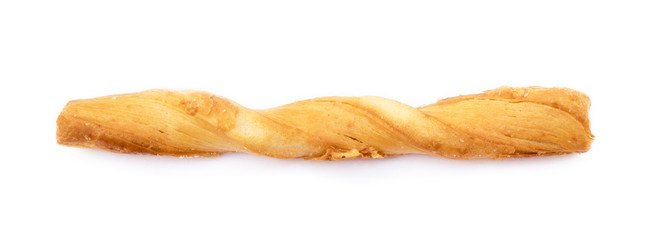 Spiral bread sticks with cheese on a white background