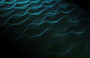 Abstract green background. Wavy structure with dots.