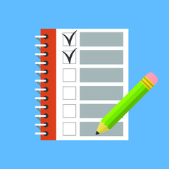 Checklist and pencil flat icon, vector