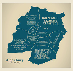 Modern City Map - Oldenburg city of Germany with boroughs and titles DE