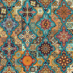 Seamless pattern with decorative mandalas. Vintage mandala elements.