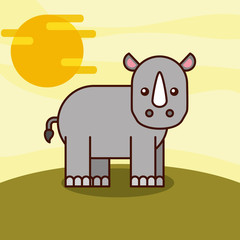 rhino cartoon wildlife animal african vector illustration