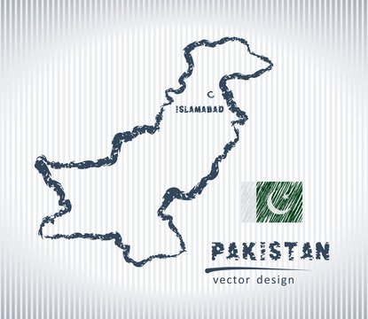 Pakistan vector chalk drawing map isolated on a white background