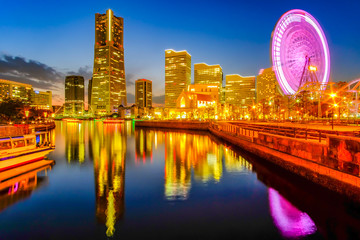 Cityscape of Yokohama Minato Mirai at night. Japan  landmark and popular for tourist attractions