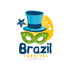 Brazilian Carnival logo design, bright festive party banner vector Illustration on a white background