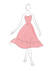 Vector Silhouette of  Dancing Lady in pink light summer dress