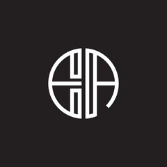 Initial letter EA, minimalist line art monogram circle shape logo, white color on black background
