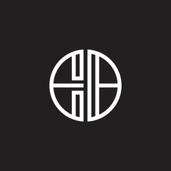 Initial letter EB, minimalist line art monogram circle shape logo, white color on black background