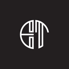 Initial letter ET, minimalist line art monogram circle shape logo, white color on black background