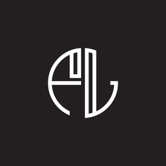 Initial letter FL, minimalist line art monogram circle shape logo, white color on black background