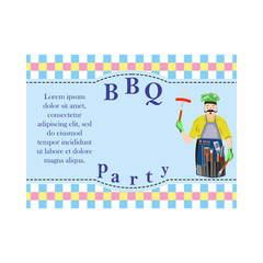Design elements for barbecue, invitation card with the image of BBQ-man
