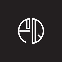 Initial letter FQ, minimalist line art monogram circle shape logo, white color on black background