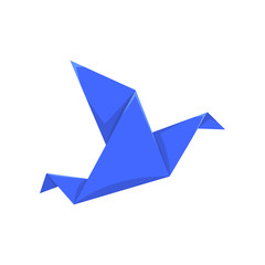 Blue bird made of paper in origami technique vector Illustration on a white background