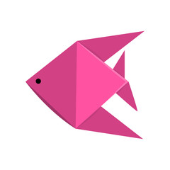Fototapeta premium Pink geometric paper fish made in origami technique vector Illustration on a white background