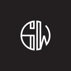 Initial letter GW, minimalist line art monogram circle shape logo, white color on black background