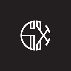 Initial letter GX, minimalist line art monogram circle shape logo, white color on black background
