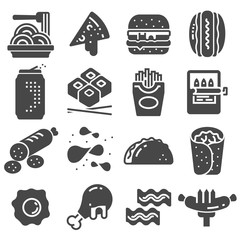 Vector black fast food icon set
