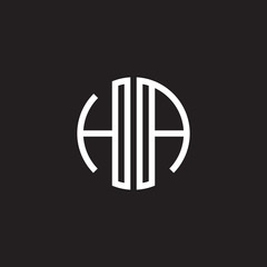 Initial letter HA, minimalist line art monogram circle shape logo, white color on black background