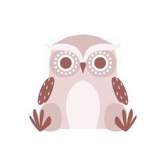 Cute cartoon gray owlet bird character sitting on the floor vector Illustration on a white background