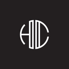 Initial letter HC, minimalist line art monogram circle shape logo, white color on black background