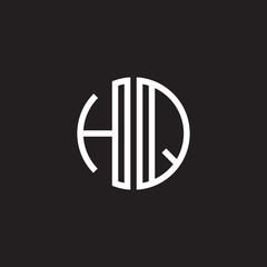 Initial letter HQ, minimalist line art monogram circle shape logo, white color on black background