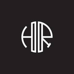 Initial letter HR, minimalist line art monogram circle shape logo, white color on black background