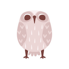 Lovely funny cartoon grey owlet bird character vector Illustration on a white background