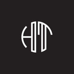 Initial letter HT, minimalist line art monogram circle shape logo, white color on black background