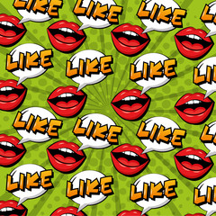 pop art comic woman lips like speech bubble blackground vector illustration