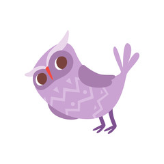 Lovely funny cartoon purple owlet bird character vector Illustration on a white background