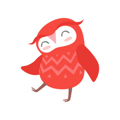 Cute funny red cartoon owlet bird character vector Illustration on a white background