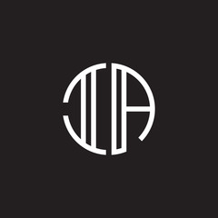 Initial letter IA, minimalist line art monogram circle shape logo, white color on black background