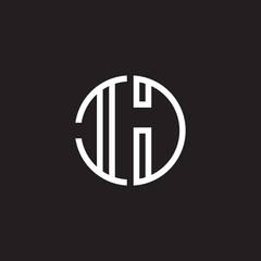 Initial letter IJ, minimalist line art monogram circle shape logo, white color on black background