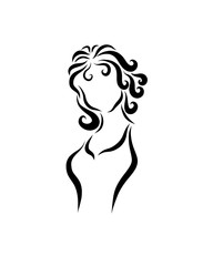 Charming curly-haired girl, black lines and curls