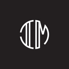 Initial letter IM, minimalist line art monogram circle shape logo, white color on black background