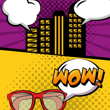 Pop Art Comic Banners Retro City An Glasses Vector Illustration