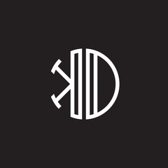 Initial letter KD, KO, minimalist line art monogram circle shape logo, white color on black background