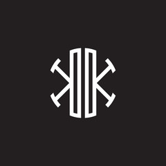 Initial letter KK mirror, minimalist line art monogram circle shape logo, white color on black background