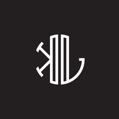 Initial letter KL, minimalist line art monogram circle shape logo, white color on black background