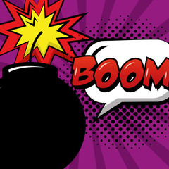 bomb boom speech bubble pop art comic humor halftone vector illustration