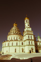 Fototapeta premium Southwest facade of the Resurrection Cathedral in The New Jerusalem Monastery of the 17th century after large scale renovation. Moscow suburbs, Russia.