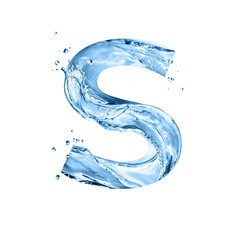 stylized font, text made of water splashes, capital letter s, isolated on white background