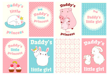 Set of baby shower cards with cute animals