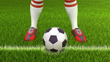 Plakat Man with a soccer ball on grass