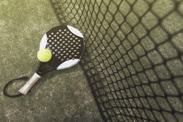 Paddle tennis objects on turf ready for tournament