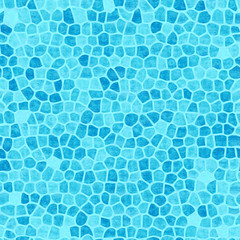 Swimming pool background. Blue mosaic background. Grunge background with colorful design elements. Seamless geometric water pool pattern. Waterpool bg. Abstract background. Texture background.