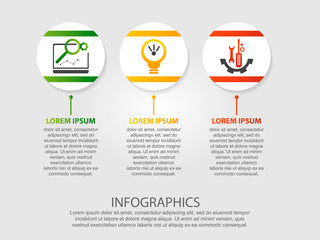 Modern vector illustration 3d. Template of circles of infographics with three elements. Designed for business, presentations, web design, diagrams with 3 steps. Concept step by step