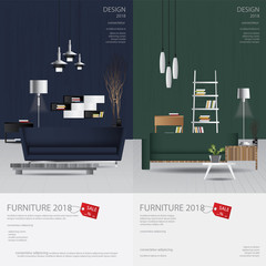 2 Vertical Banner Furniture Sale Design Template Vector Illustration