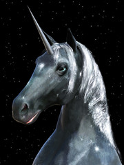 3D rendering of a black unicorn. © Sarah Holmlund